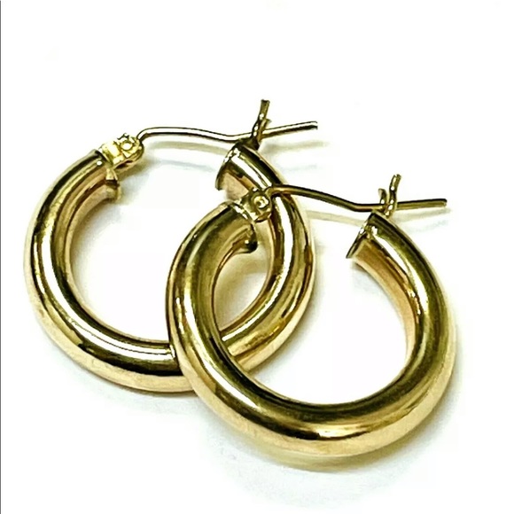Shiny! Solid 10k Yellow Gold .80” 4mm Thick Tube Hoop Earrings - Picture 1 of 3